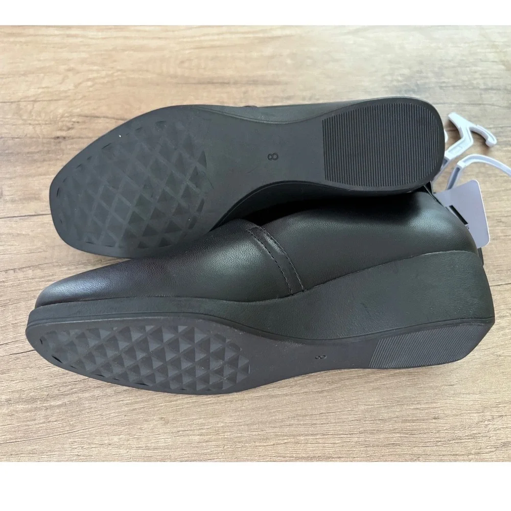 Aerosoles Trixie NWT Women Black Wedge Loafers Slip On Shoes Size 8W
